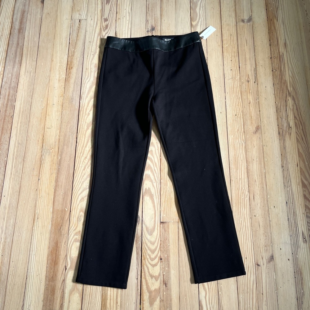 Paige Trousers Womens 29 Black Faux Leather Trim Slim Leg Ponte Pants NWT
